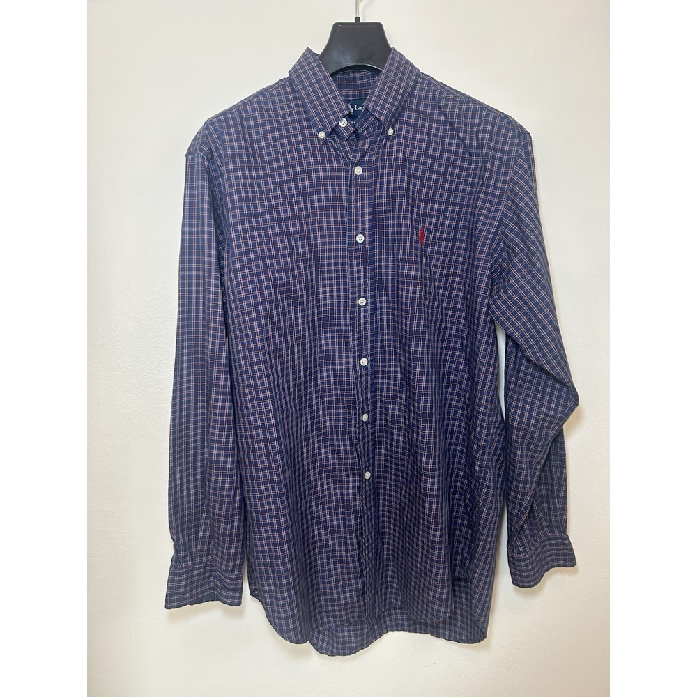 Ralph Lauren Classic Fit Men's Navy & Red Plaid Long‎ Sleeve Button Down Shirt M